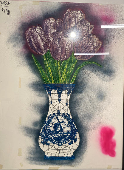 Tulpen - Pink on Blue